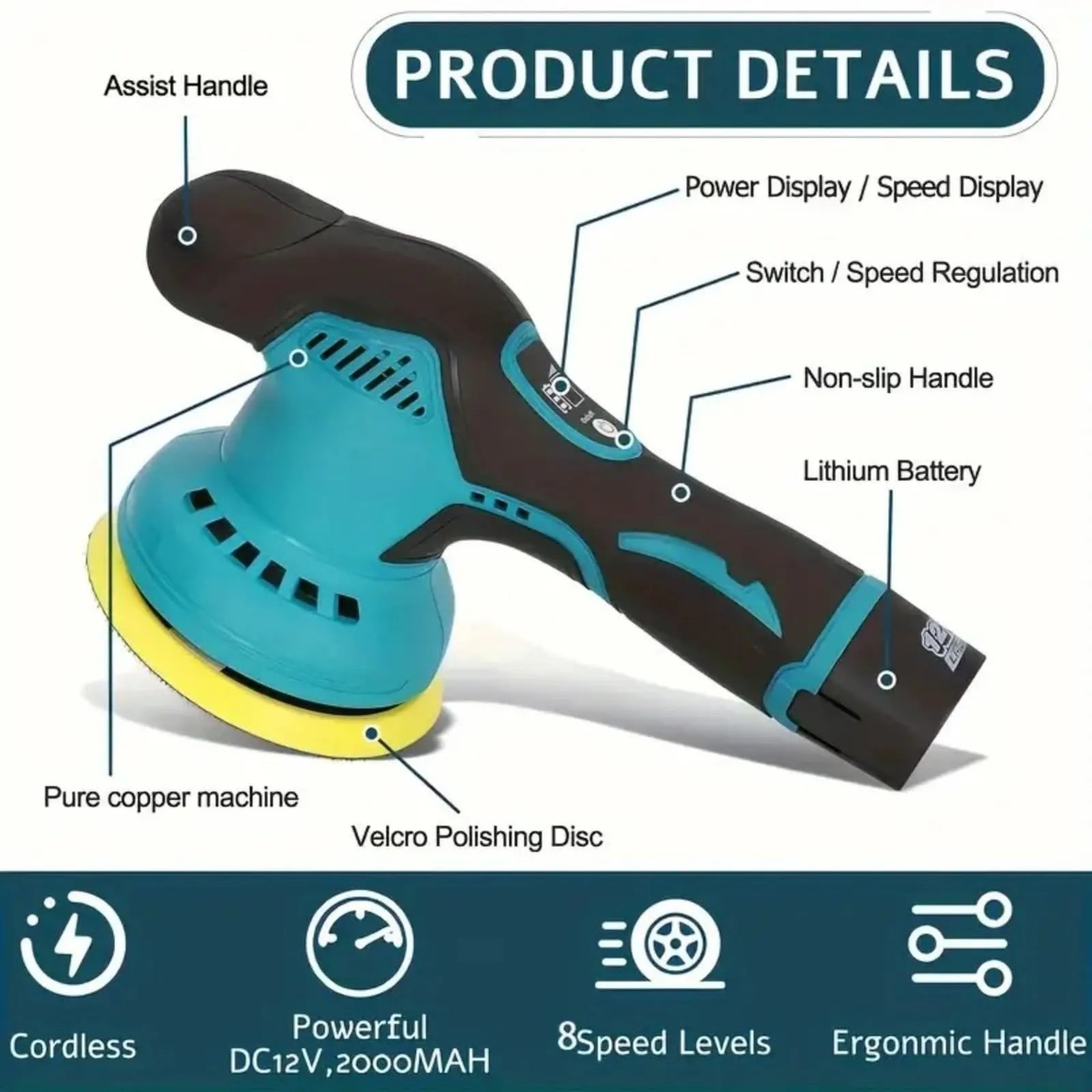 Mroace Cordless Adjustable-Speed Buffer Polisher