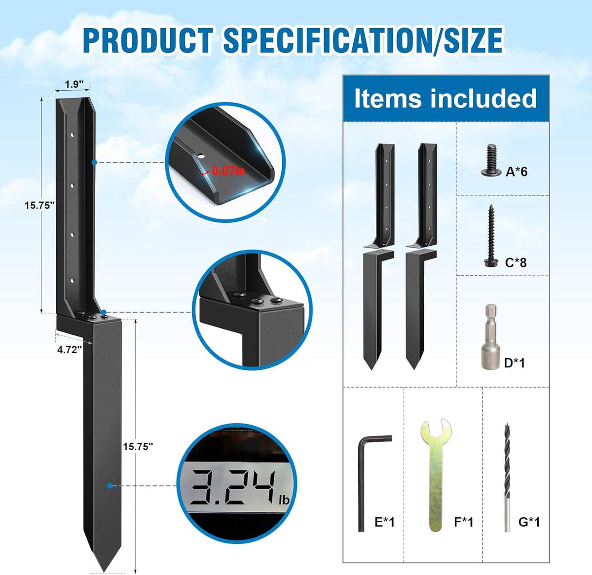 Mroace Heavy Duty Fence Post Repair Support Stakes