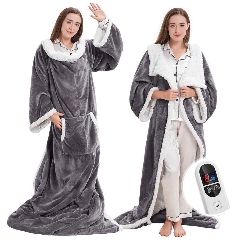 Mroace Wearable Electric Heated Blanket With Sleeves And Foot Pocket