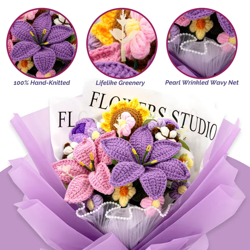 Mroace Handmade Large Crochet Graduation Flowers Bouquet