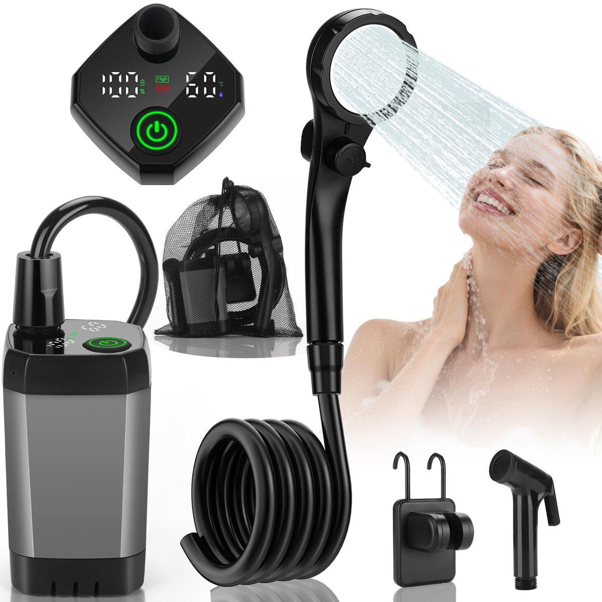 Mroace Rechargeable Portable Camping Shower With LED Display