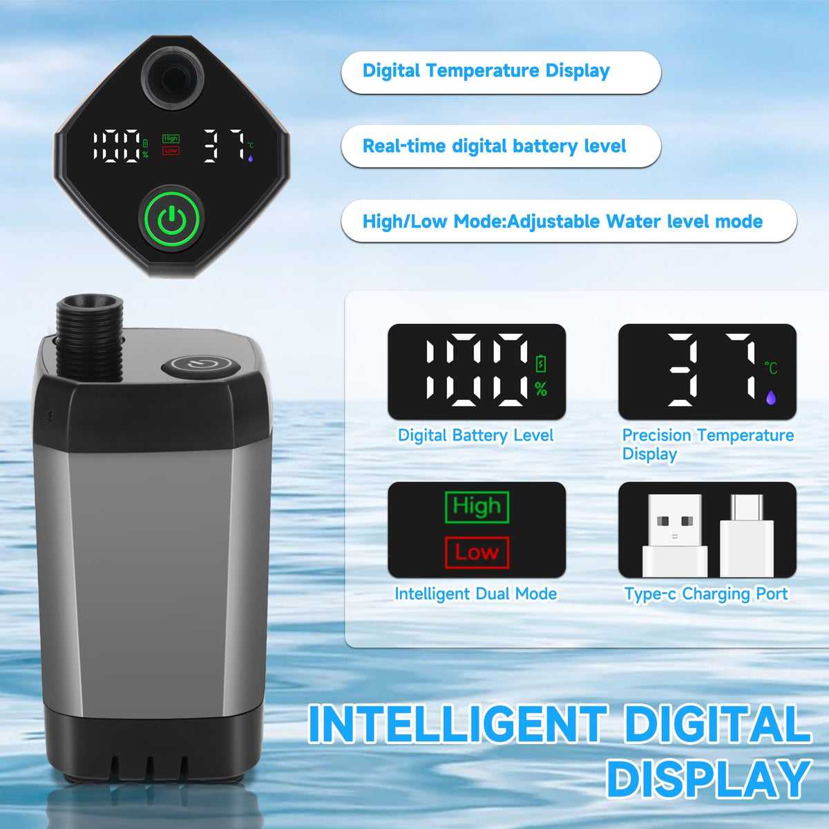 Mroace Rechargeable Portable Camping Shower With LED Display