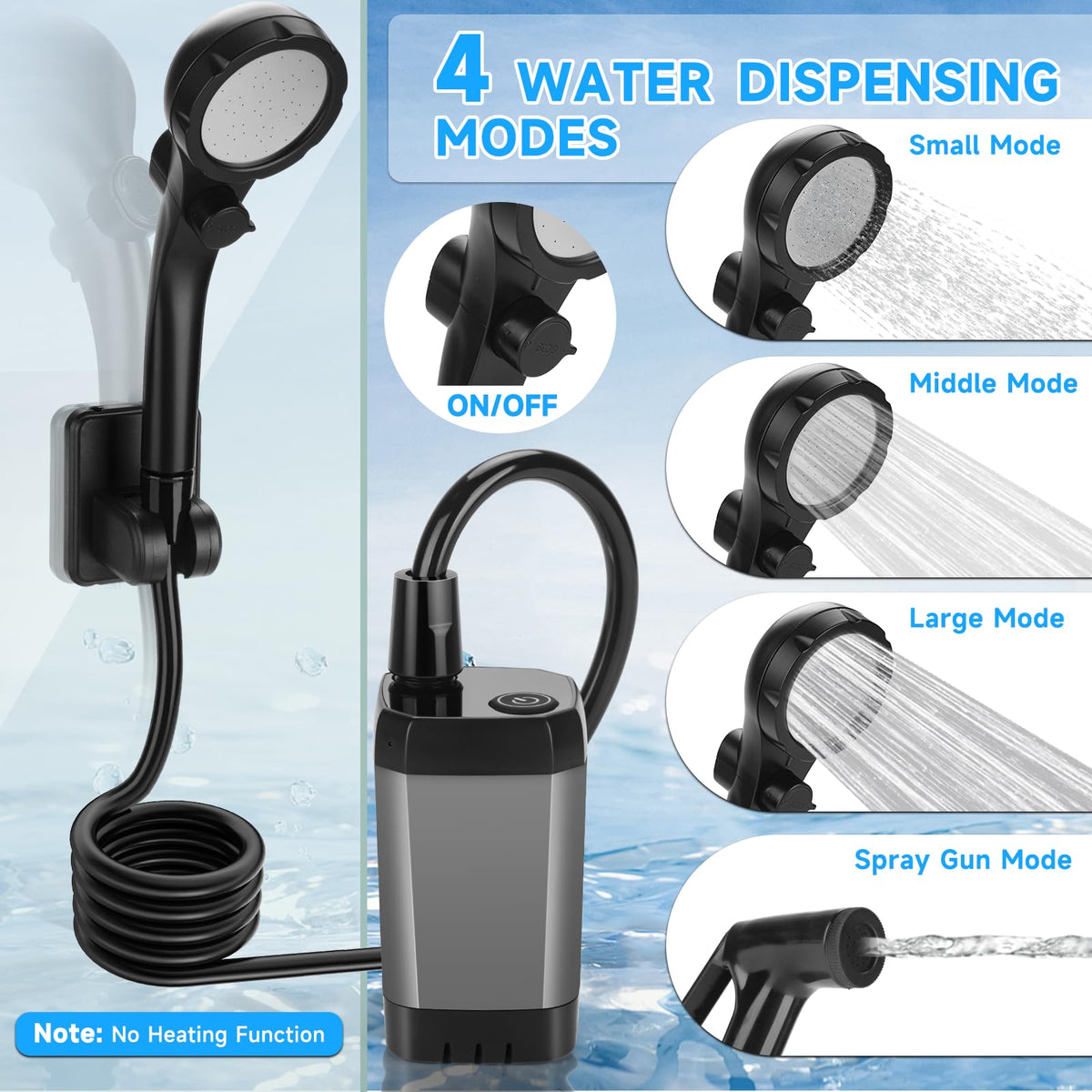 Mroace Rechargeable Portable Camping Shower With LED Display