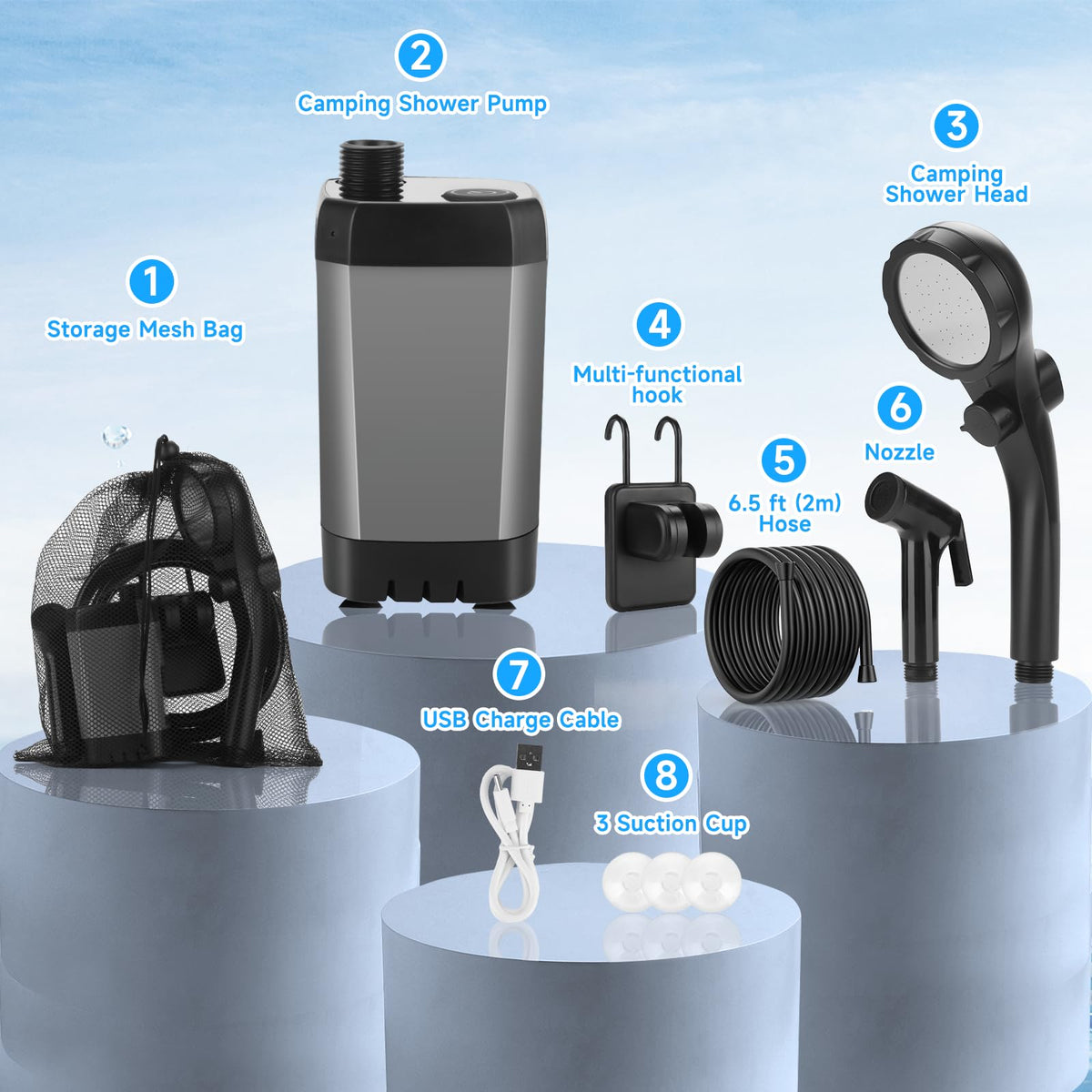 Mroace Rechargeable Portable Camping Shower With LED Display