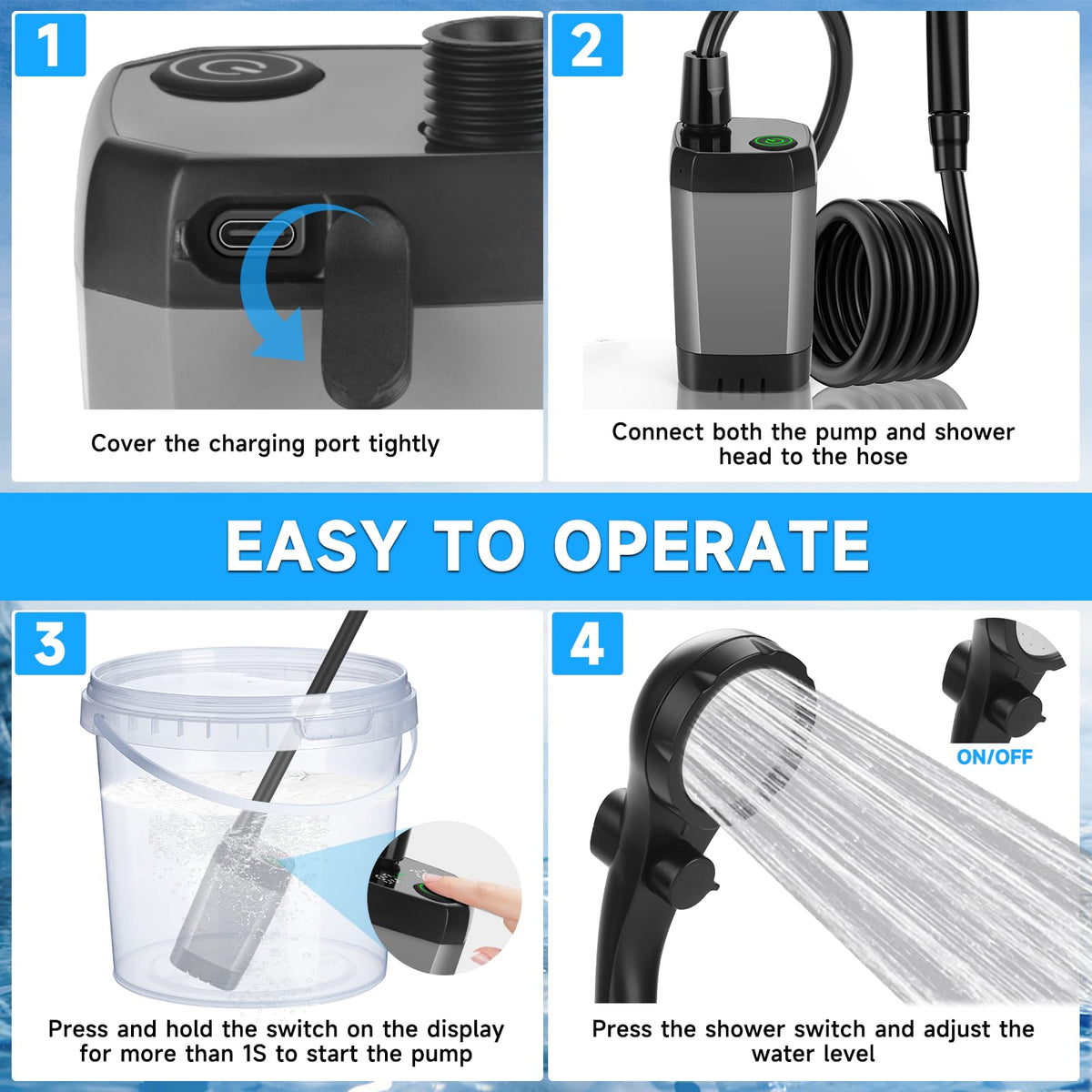 Mroace Rechargeable Portable Camping Shower With LED Display