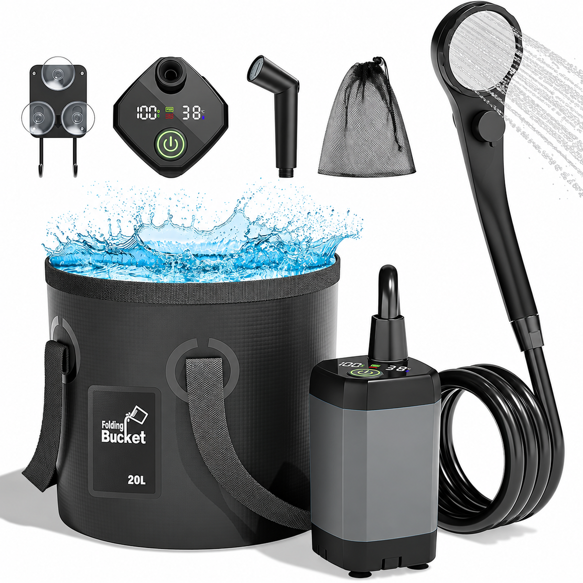 Mroace Rechargeable Portable Camping Shower With LED Display