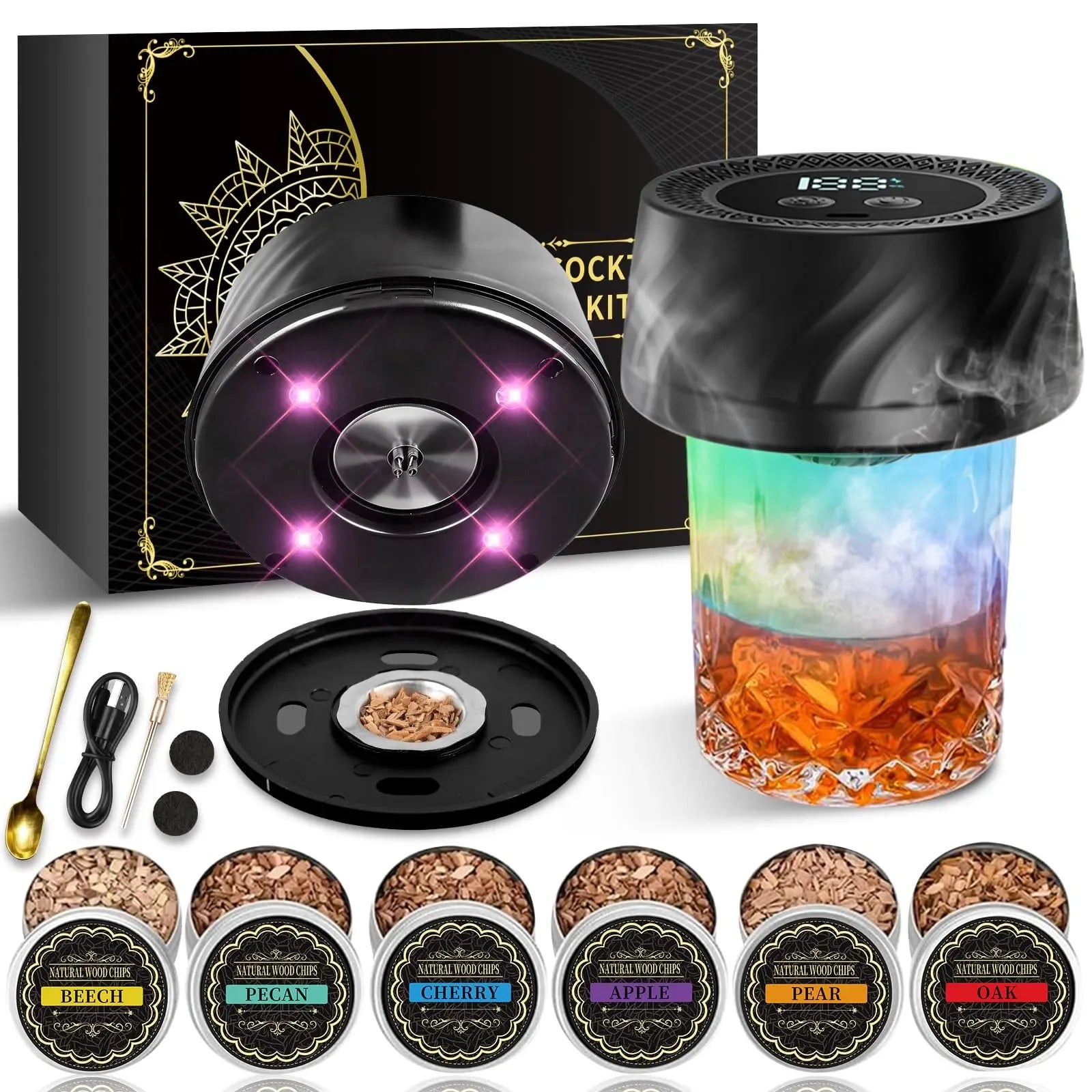 Mroace Rechargeable Built-In Lighter Whiskey Smoker Kit - MROACE