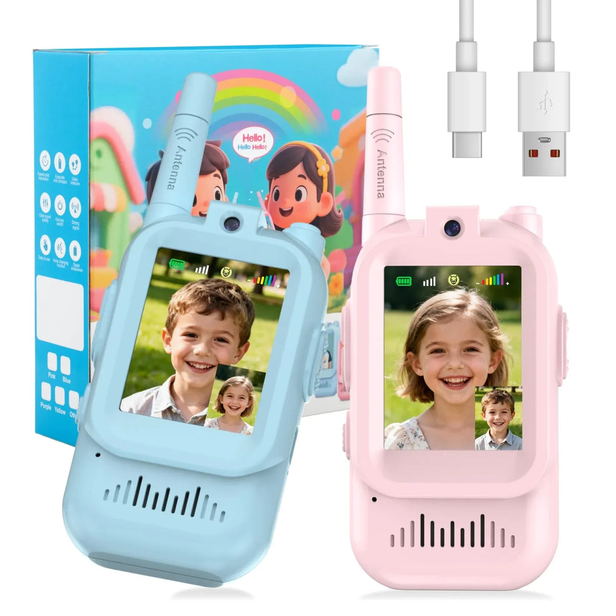 Mroace Kids Video Walkie Talkie Set（Blue & Pink） - MROACE