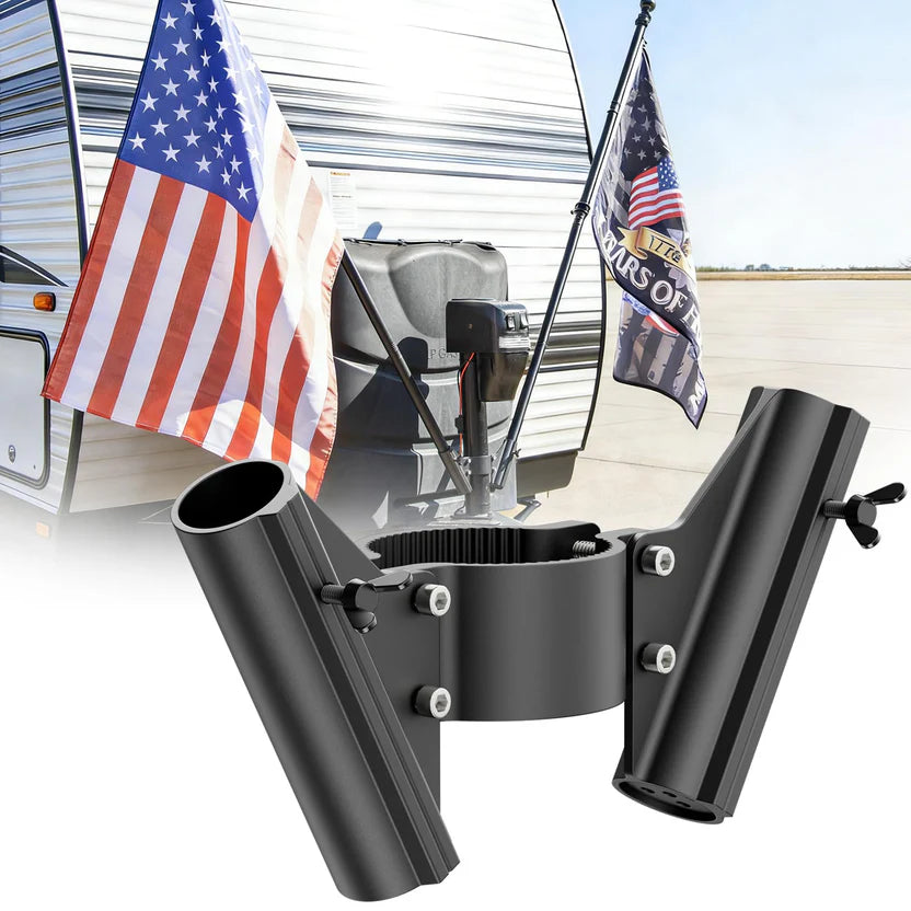 Mroace Aluminum RV Dual Flag Pole Mount Bracket