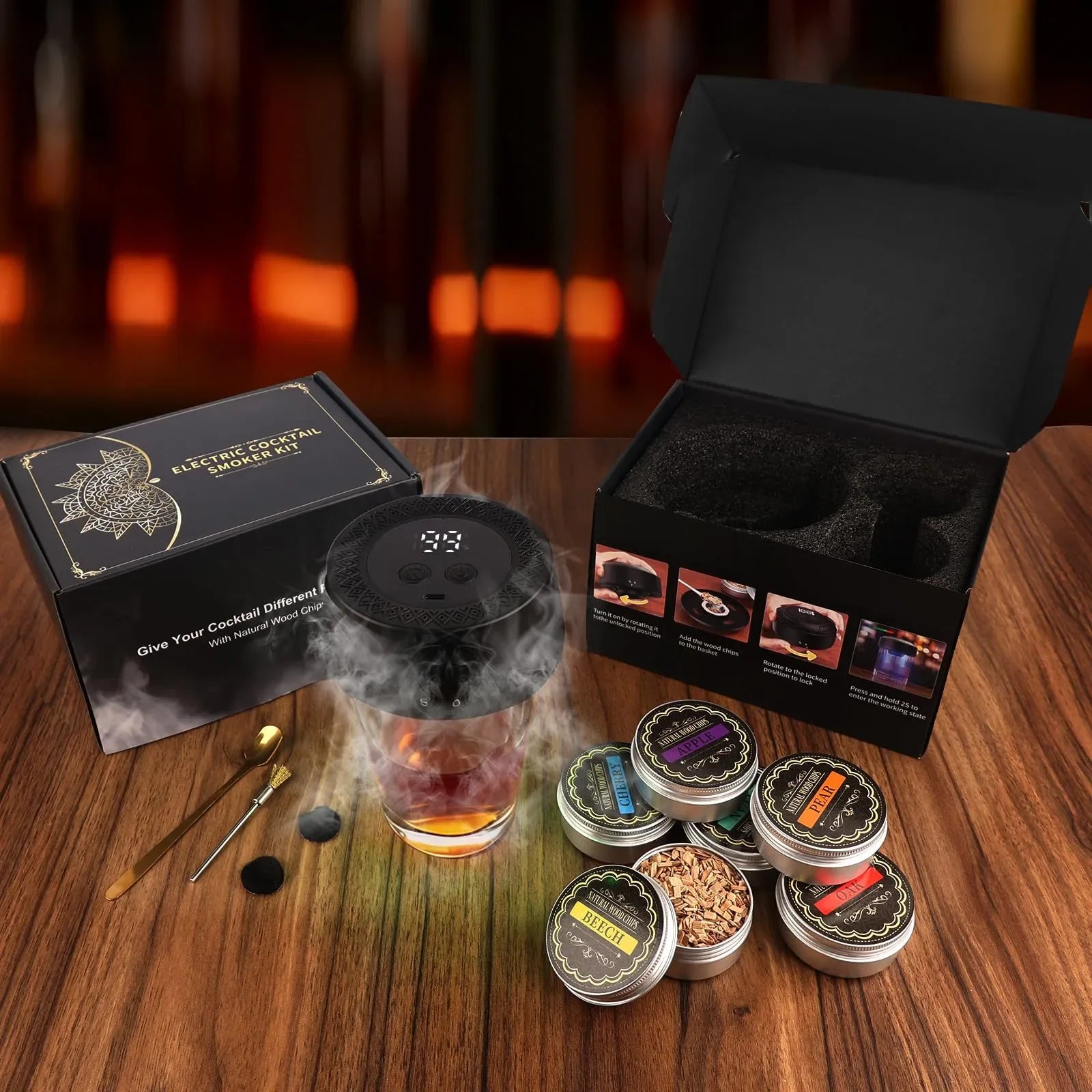 Mroace Rechargeable Built-In Lighter Whiskey Smoker Kit - MROACE