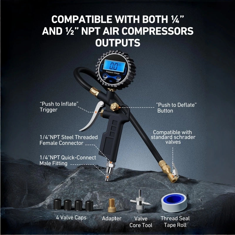 Mroace Heavy-Duty Tire Pressure Gauge with Quick Connect Coupler