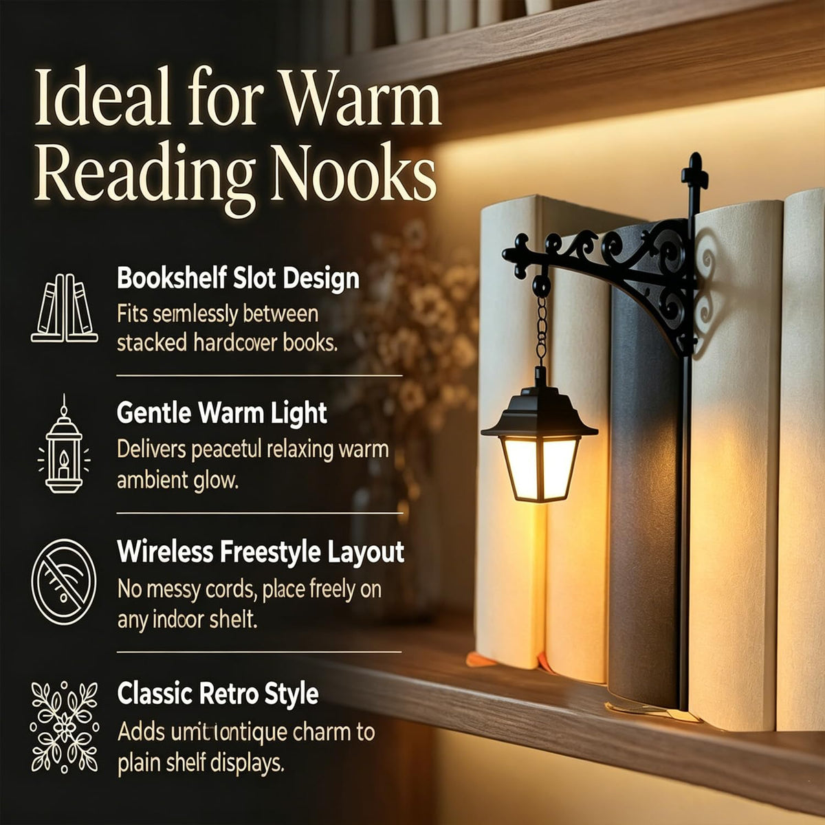Mroace Antique LED Library Lantern Bookshelf Light