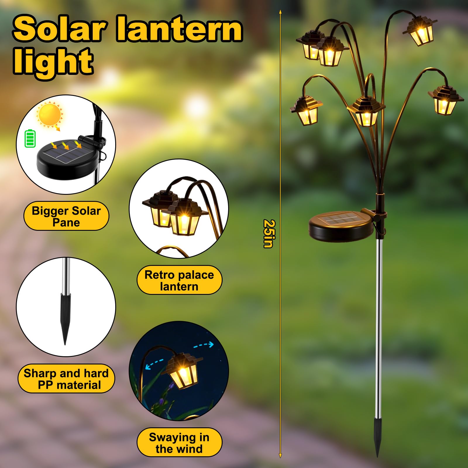 Mroace 4-Pack 8-Mode Color-Changing Solar Swaying Hexagon Pathway Lights