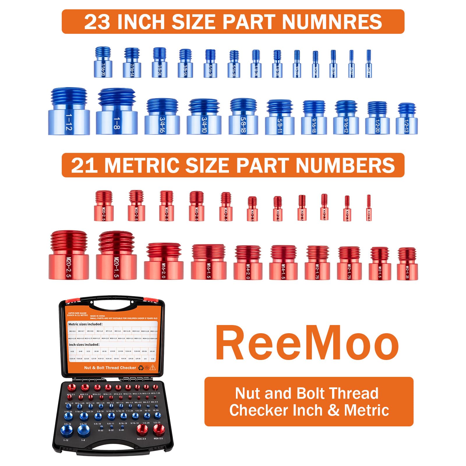 Mroace 44PCS Nut and Bolt Thread Checker