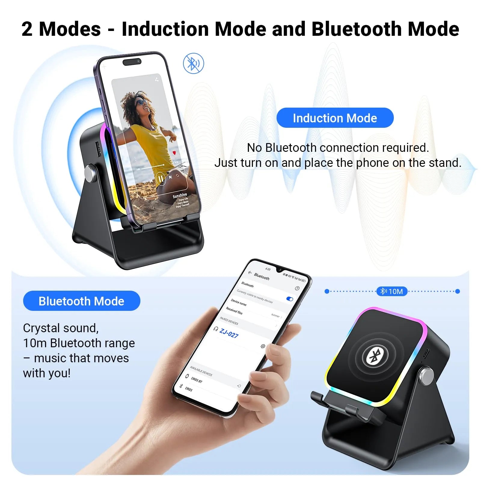 Mroace 5-in-1 Wireless Induction Bluetooth Speaker with Phone Stand