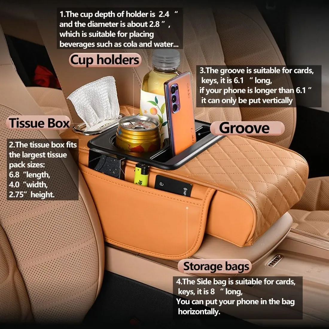 Mroace 5-in-1 Multi-Function Car Organizer Armrest Cushion - MROACE