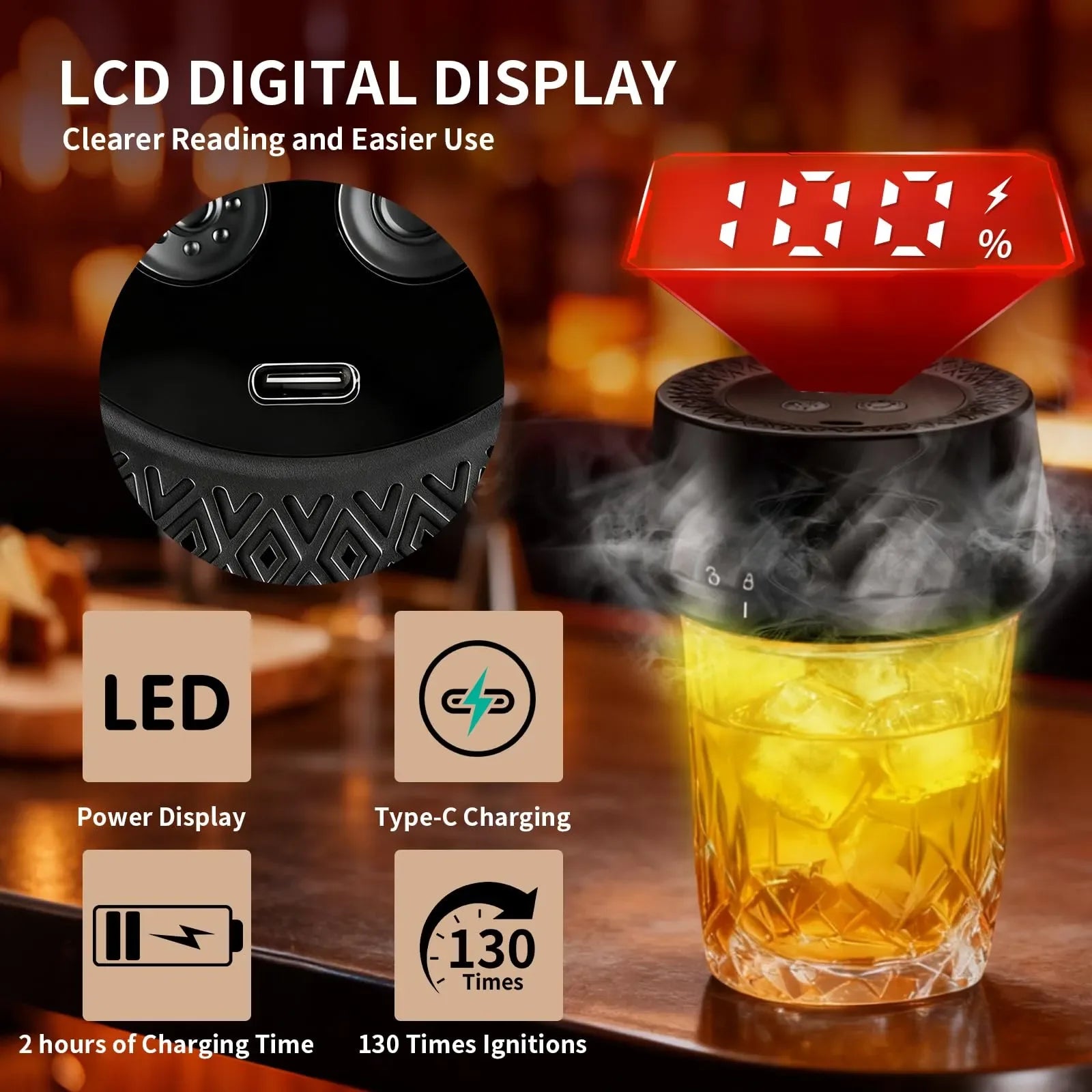 Mroace Rechargeable Built-In Lighter Whiskey Smoker Kit - MROACE