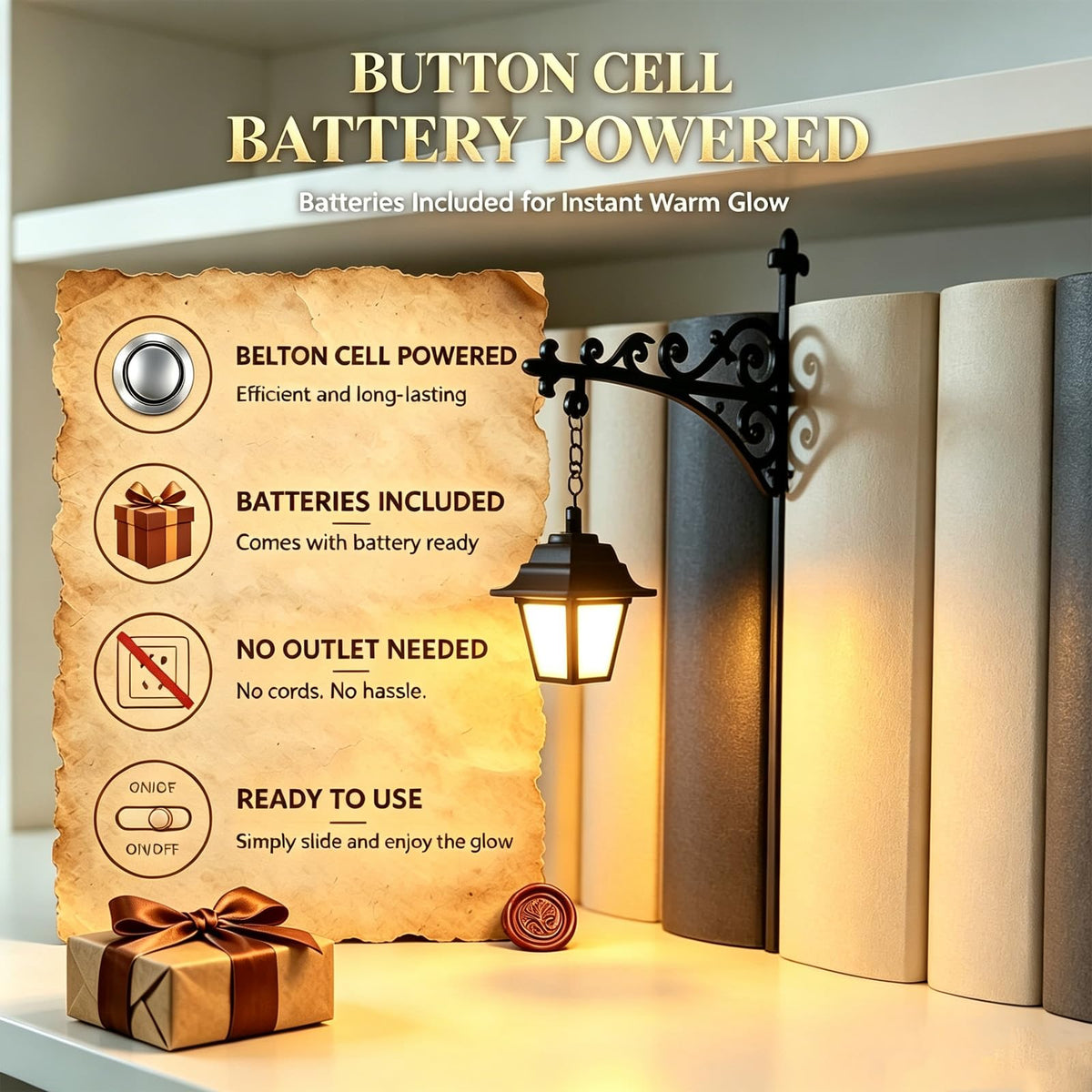 Mroace Antique LED Library Lantern Bookshelf Light