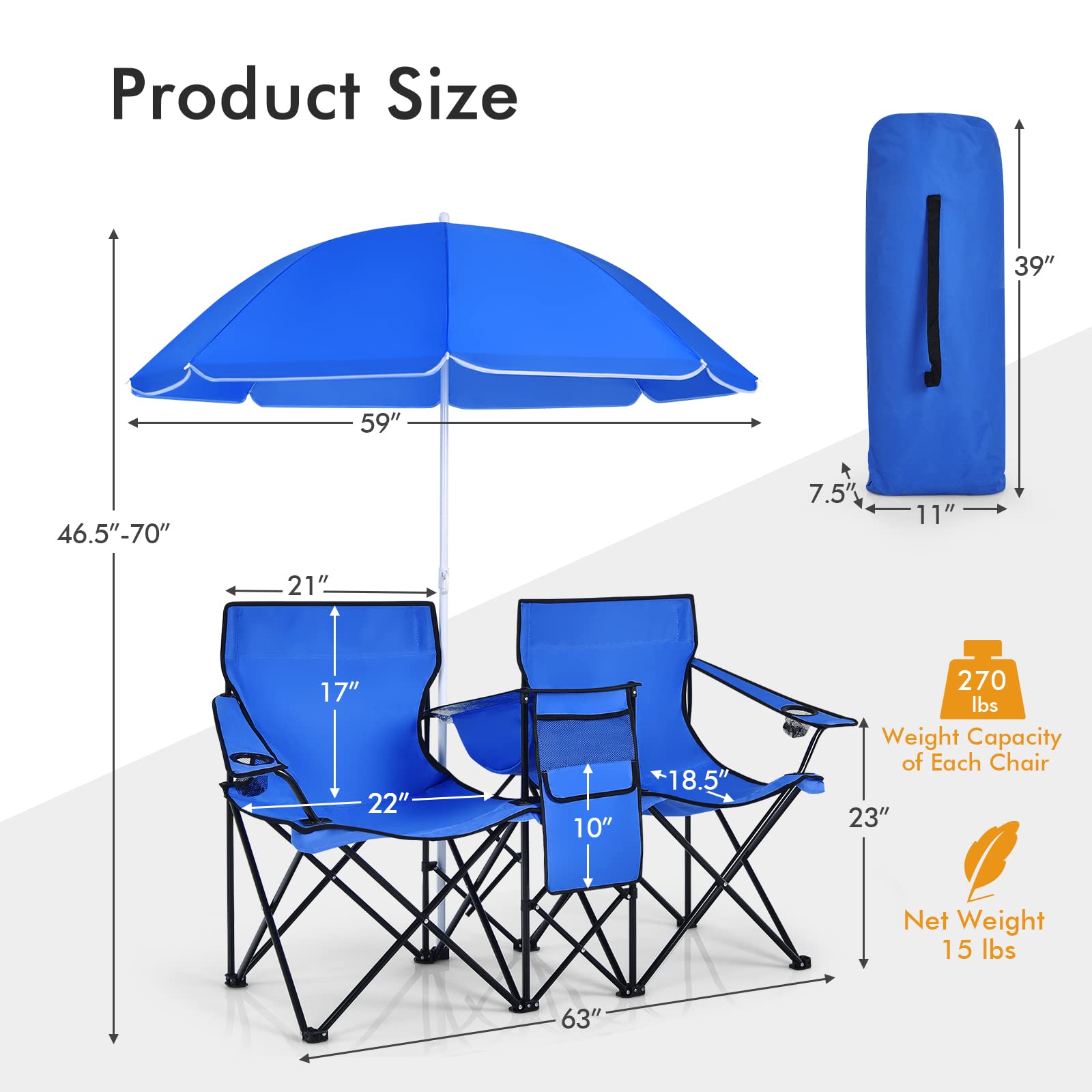 Mroace Double Camping Chair with Canopy