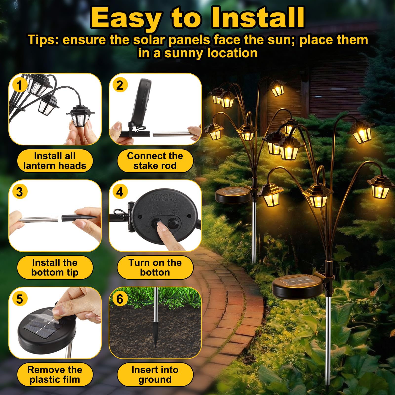 Mroace 4-Pack 8-Mode Color-Changing Solar Swaying Hexagon Pathway Lights