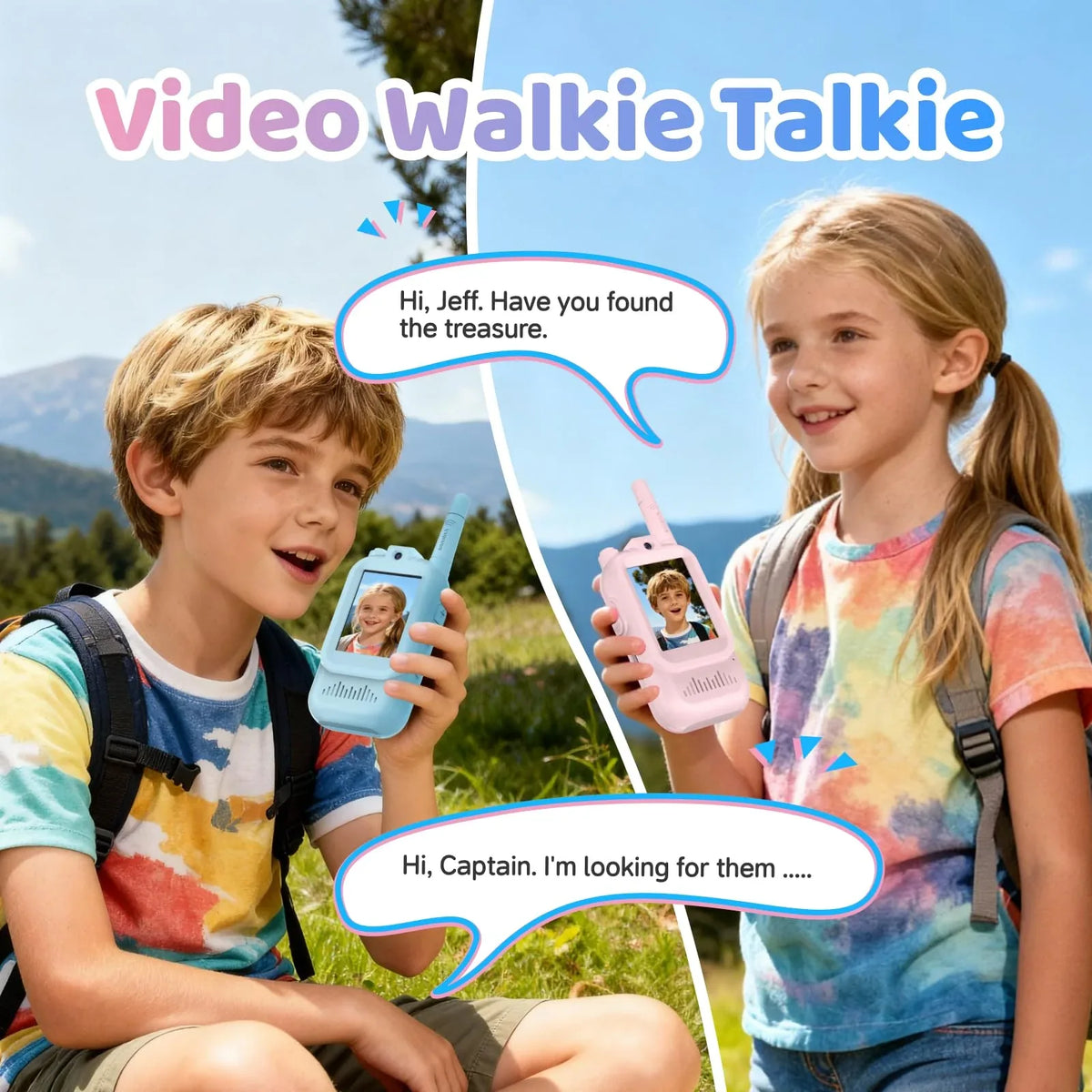 Mroace Kids Video Walkie Talkie Set（Blue & Pink） - MROACE