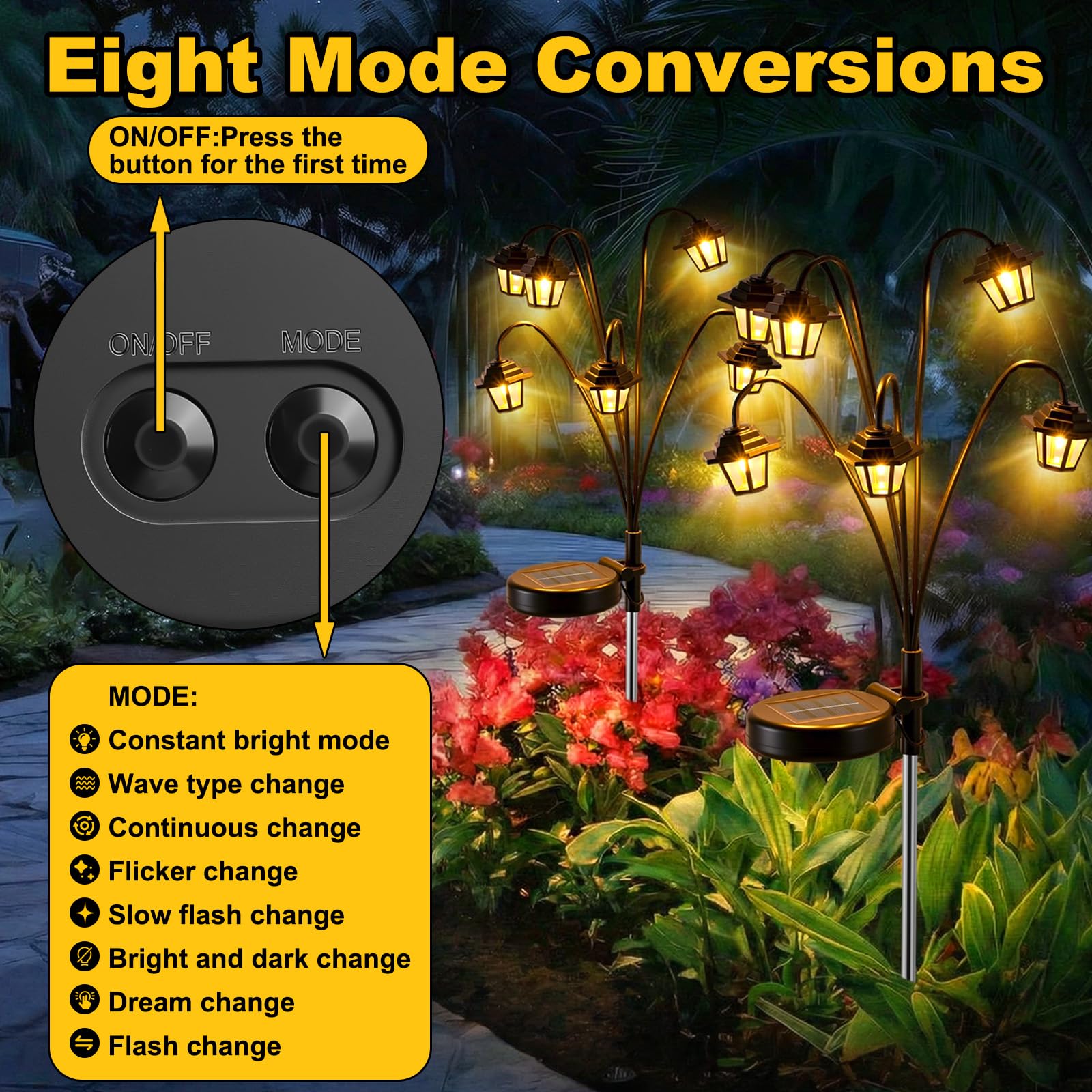 Mroace 4-Pack 8-Mode Color-Changing Solar Swaying Hexagon Pathway Lights