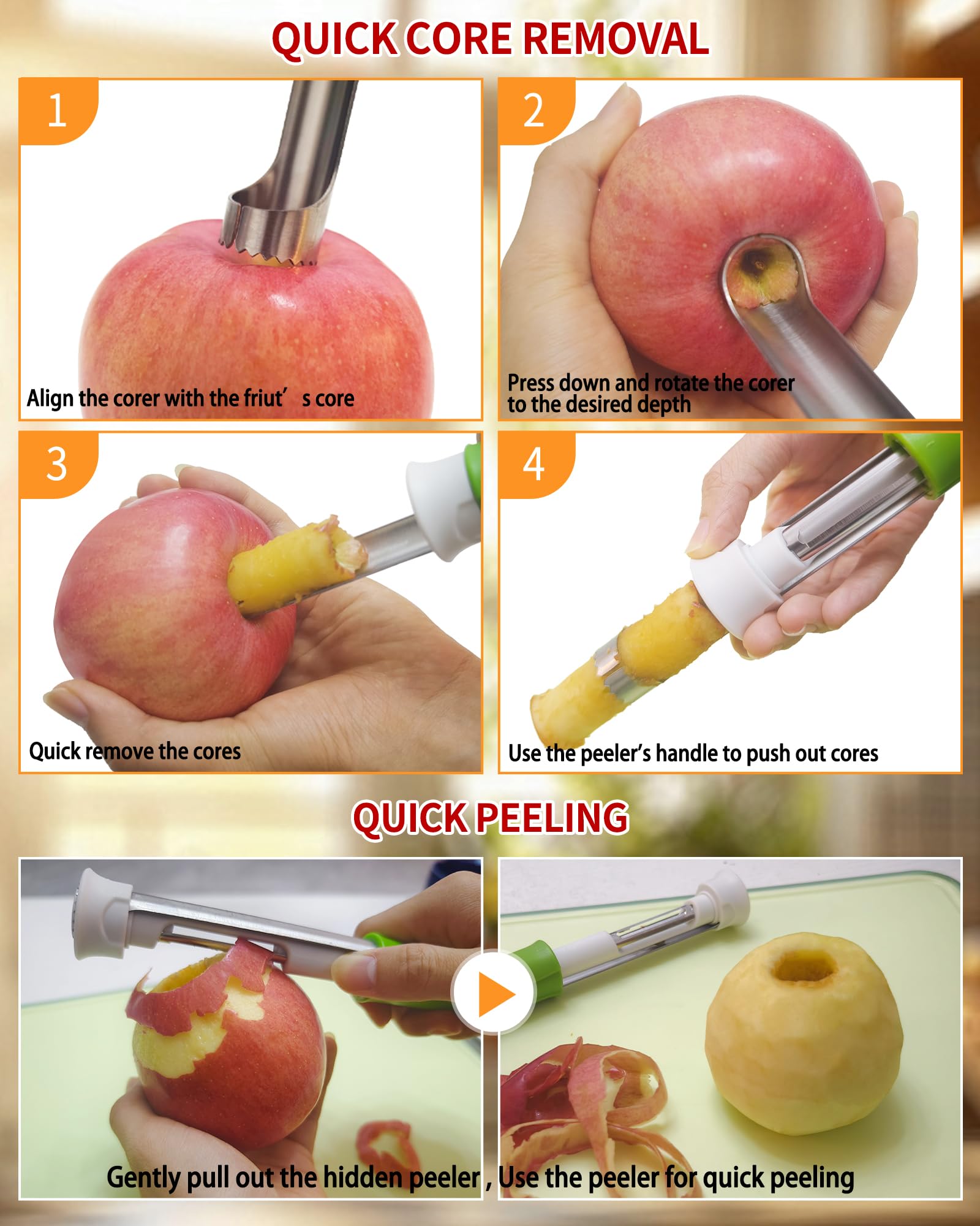 Mroace 2 in 1 Apple Corer and Peeler Tool