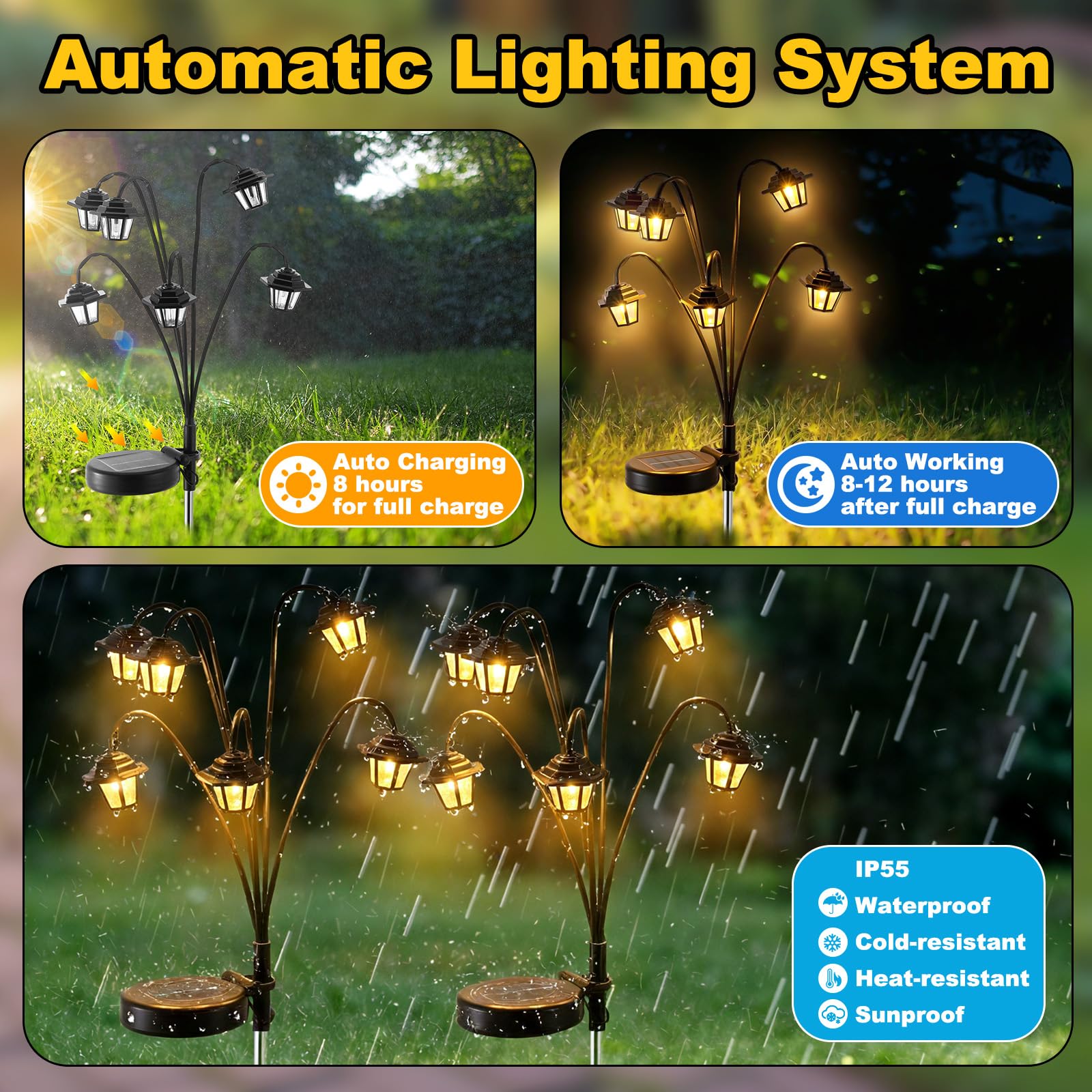 Mroace 4-Pack 8-Mode Color-Changing Solar Swaying Hexagon Pathway Lights