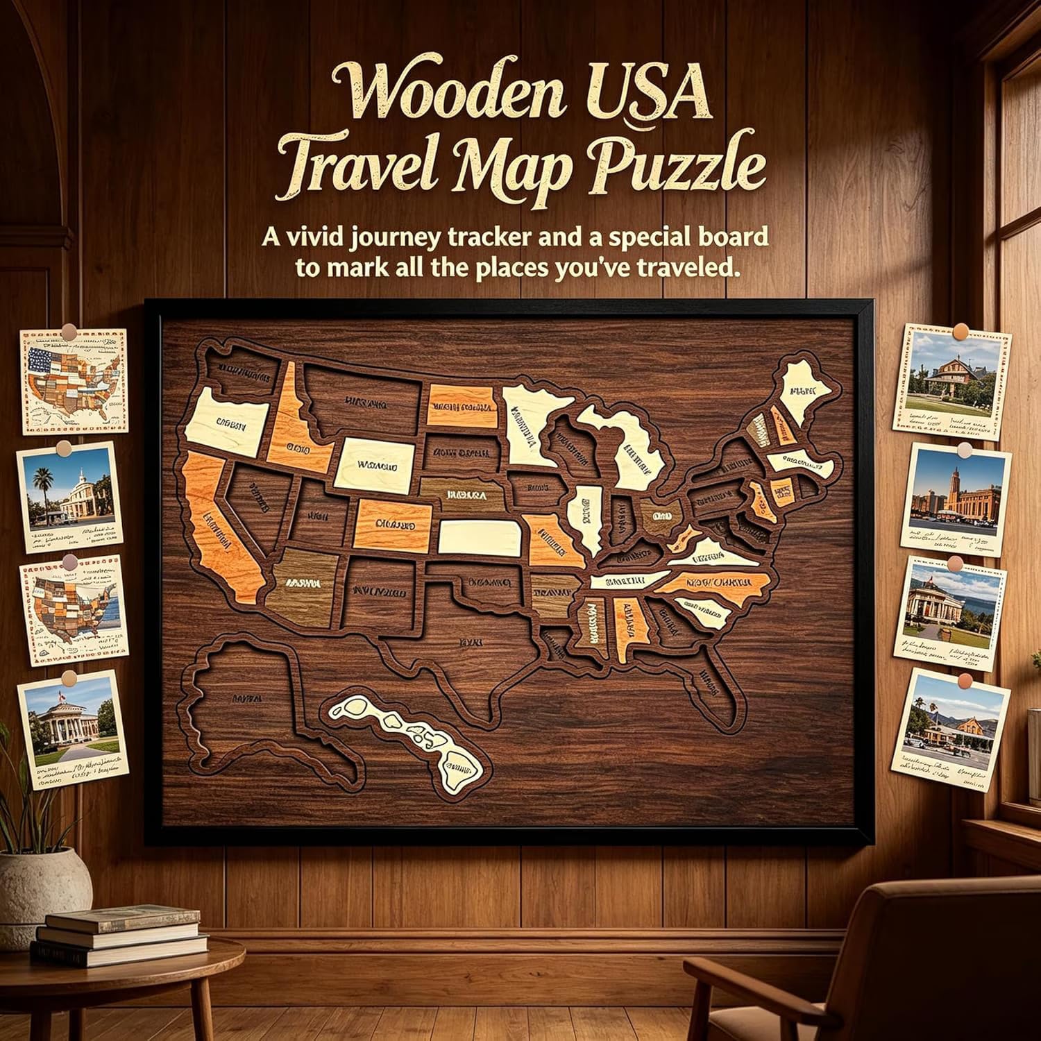 Mroace Wooden USA Travel Map Puzzle