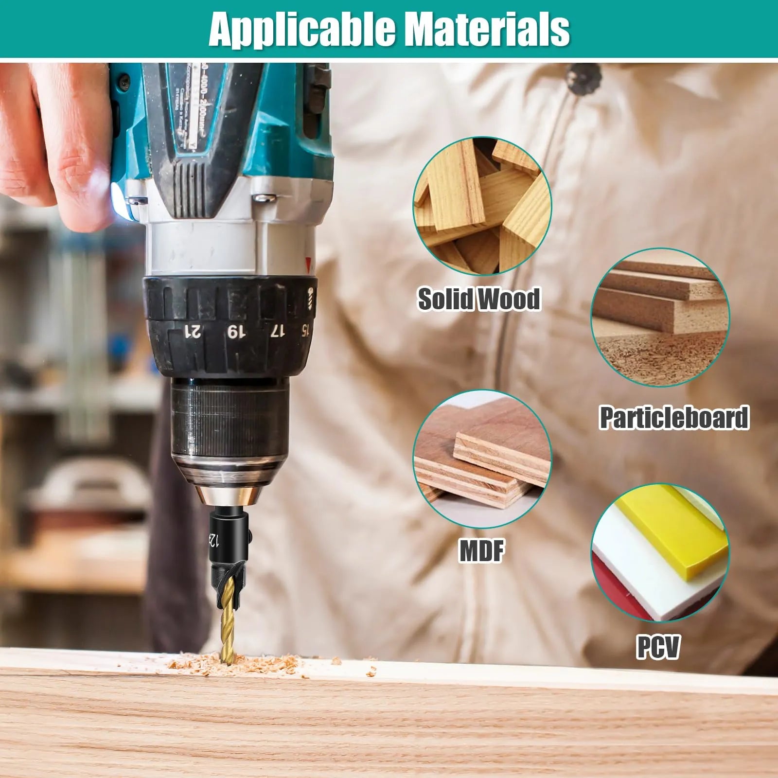 Mroace Adjustable Wood Countersink Drill Bit Set