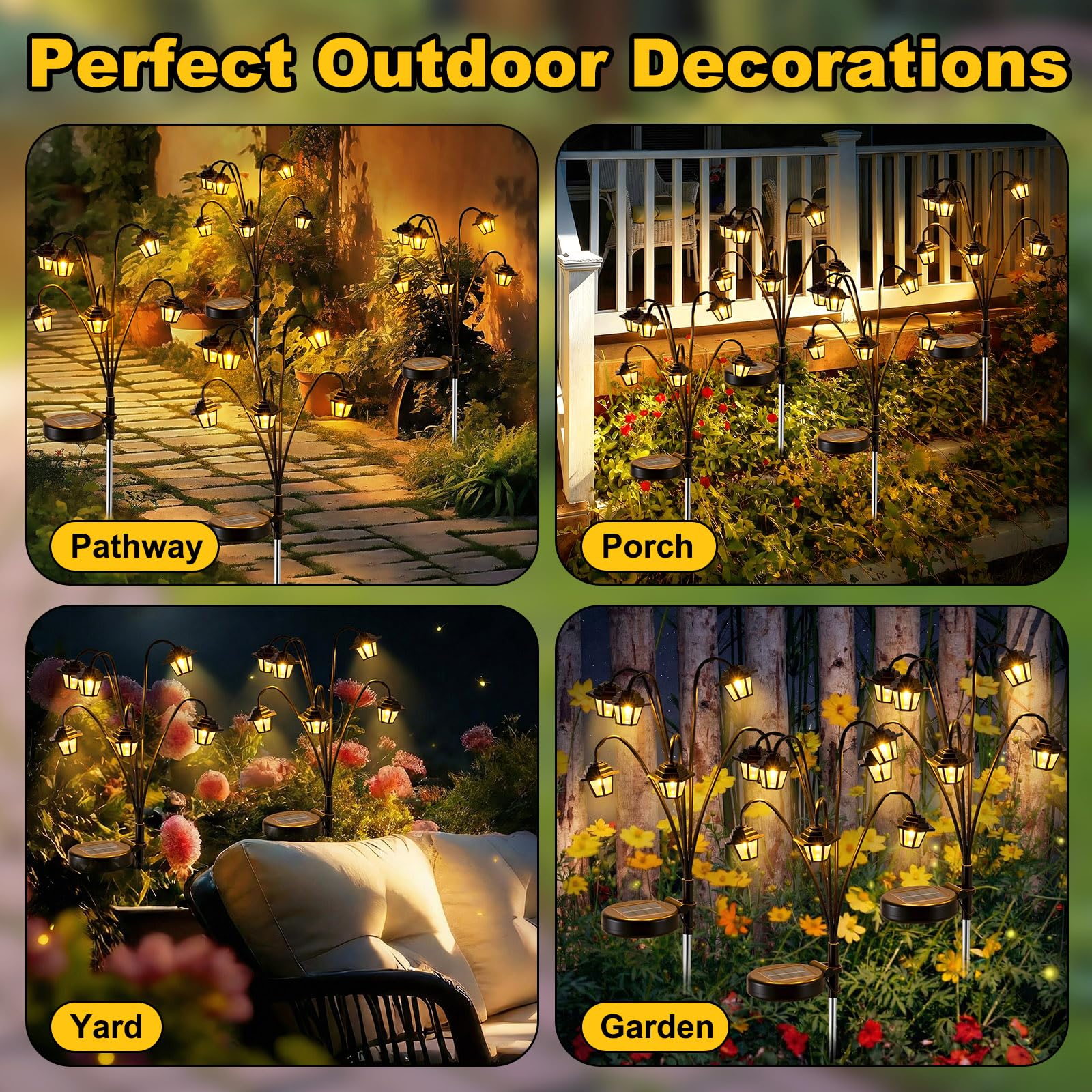 Mroace 4-Pack 8-Mode Color-Changing Solar Swaying Hexagon Pathway Lights