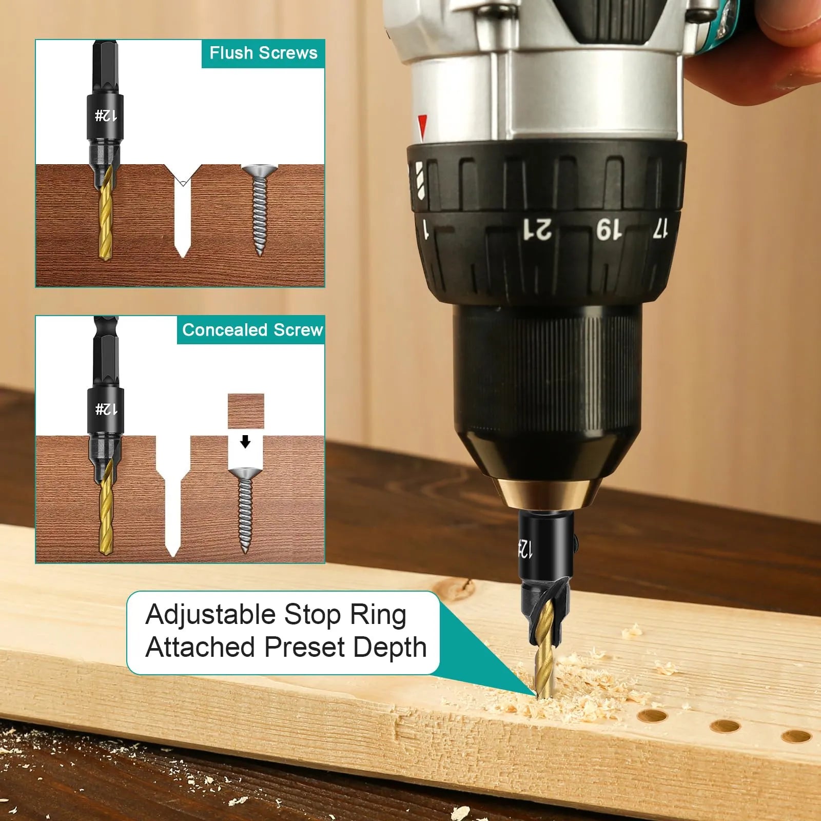 Mroace Adjustable Wood Countersink Drill Bit Set