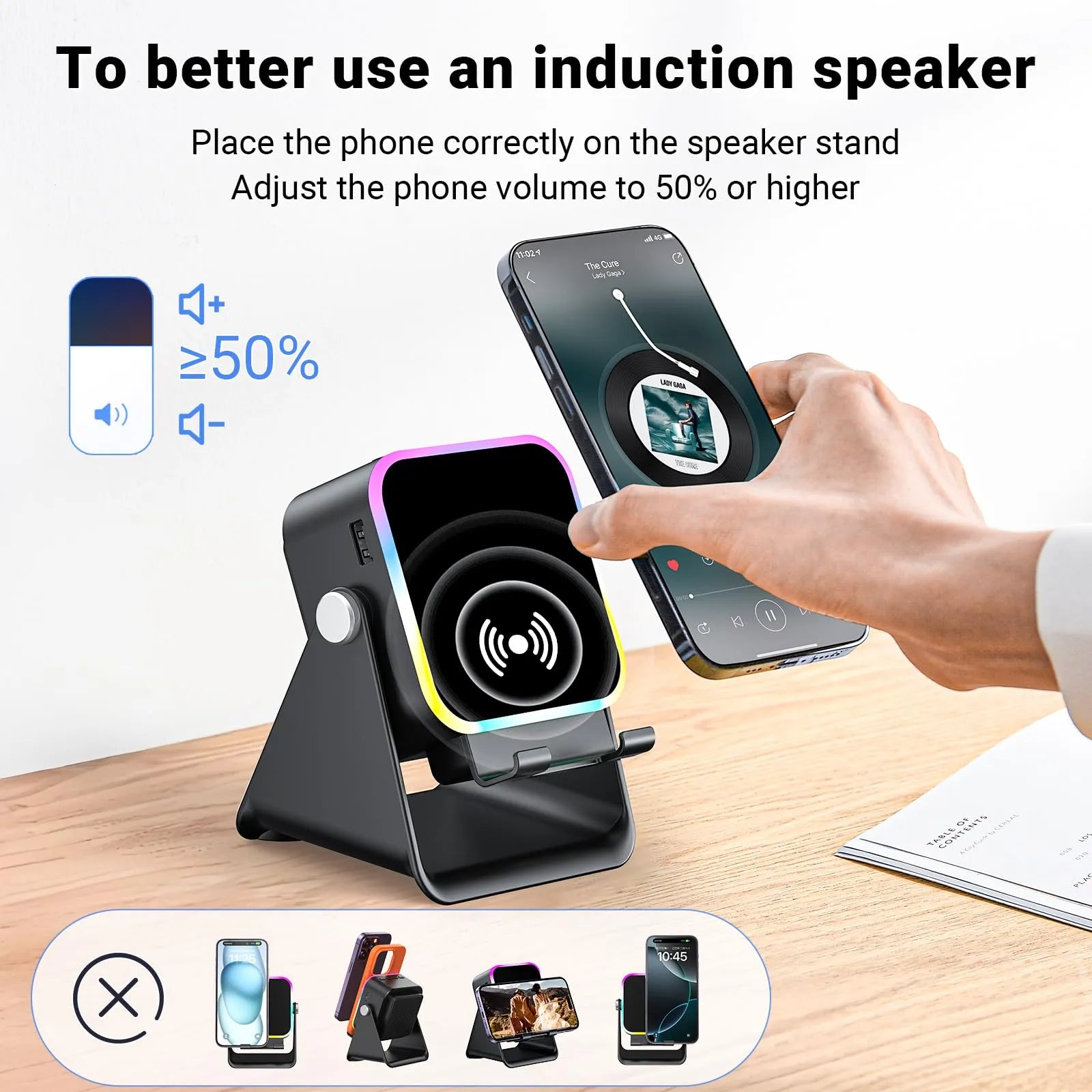 Mroace 5-in-1 Wireless Induction Bluetooth Speaker with Phone Stand