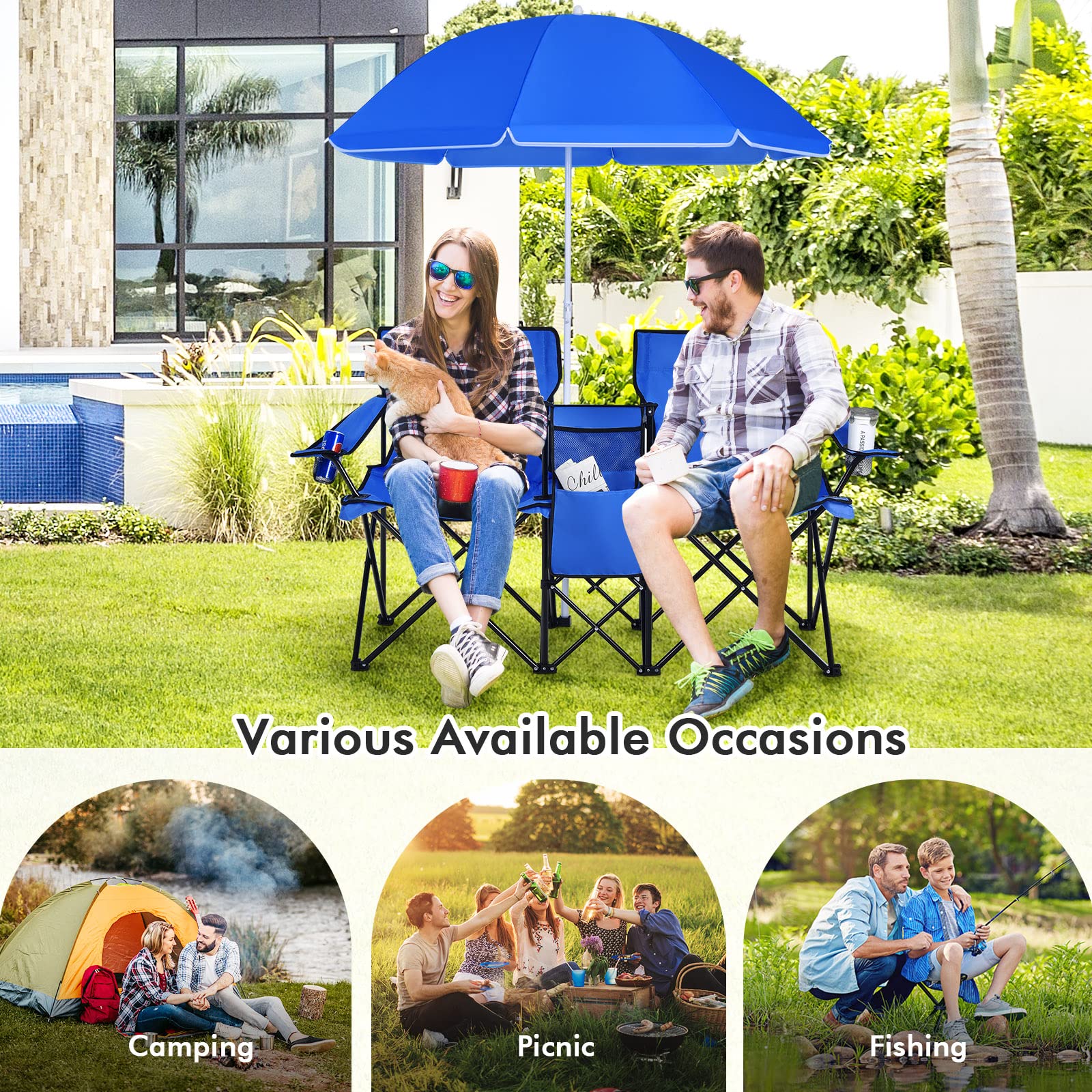 Mroace Double Camping Chair with Canopy