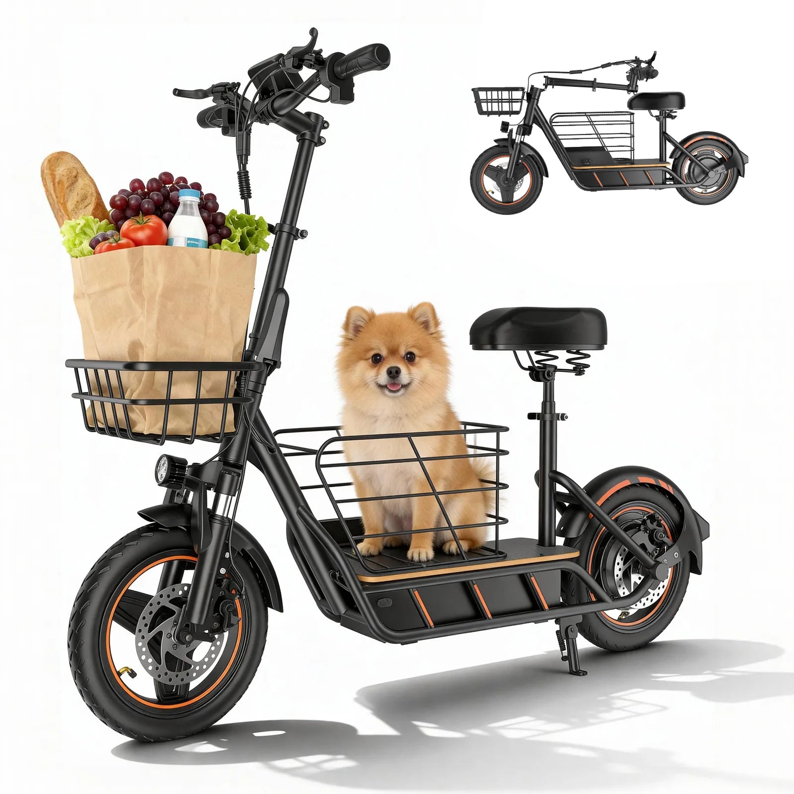 Mroace Foldable Electric Scooter with Basket & Seat