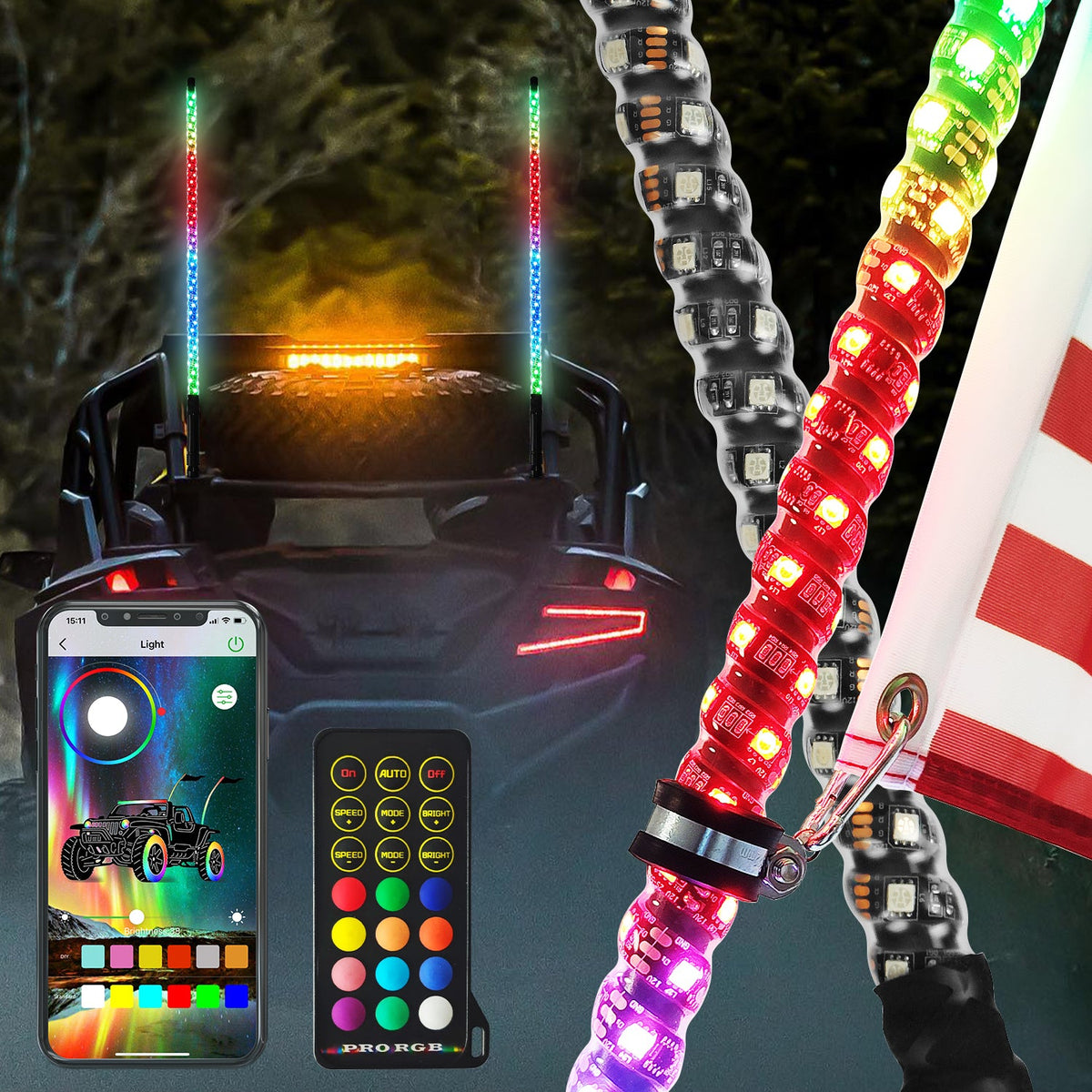 Mroace Bluetooth RGB LED Whip Lights