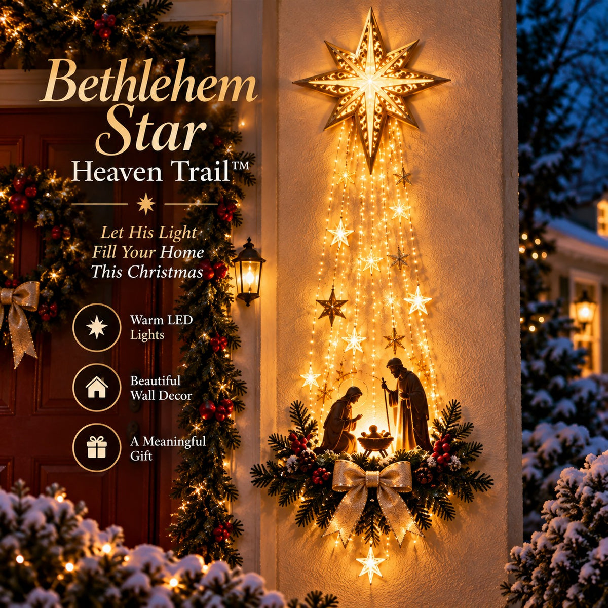 Mroace Lighted Bethlehem Star Nativity Wall Decor