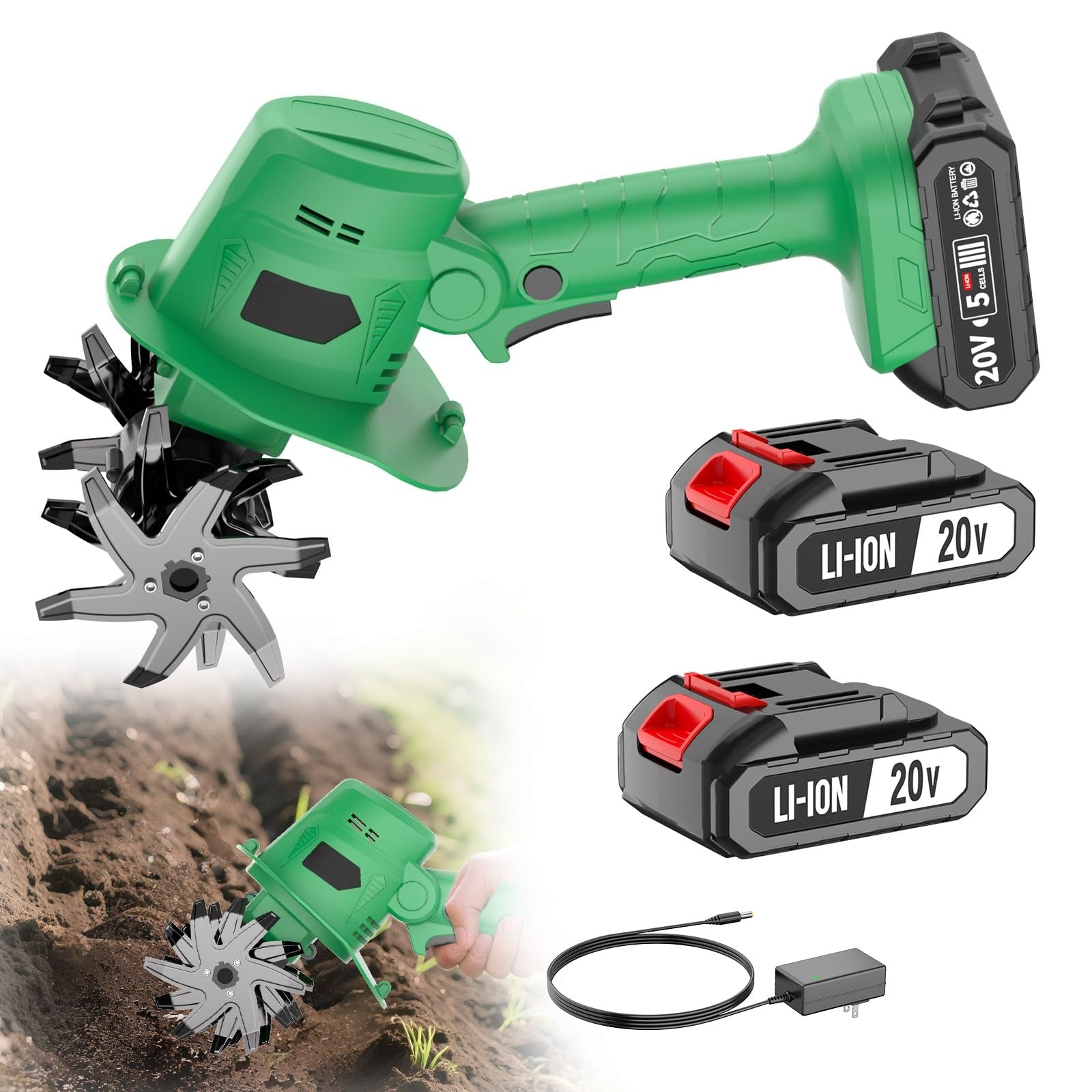 Mroace 20V Cordless Tiller Cultivator for Gardening