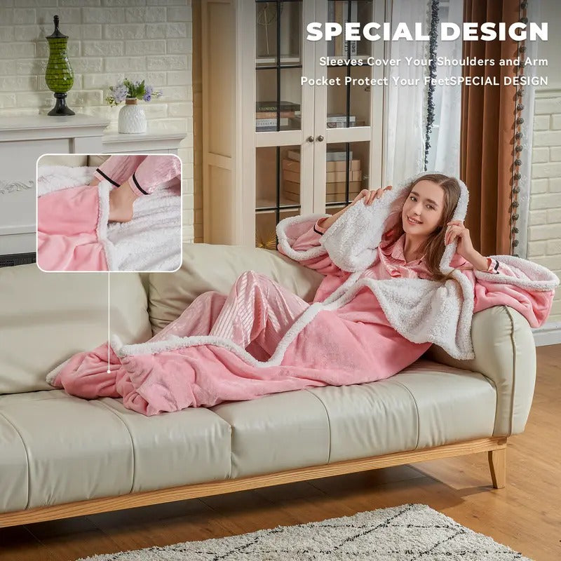Mroace Wearable Electric Heated Blanket With Sleeves And Foot Pocket