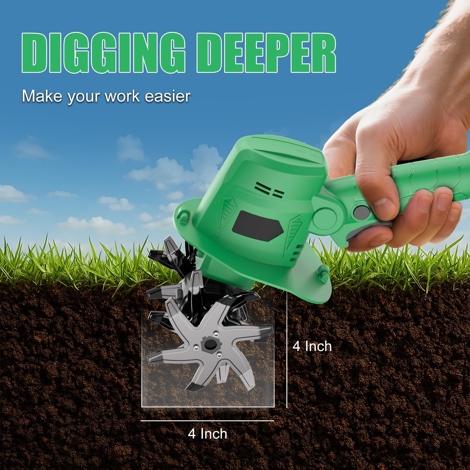 Mroace 20V Cordless Tiller Cultivator for Gardening