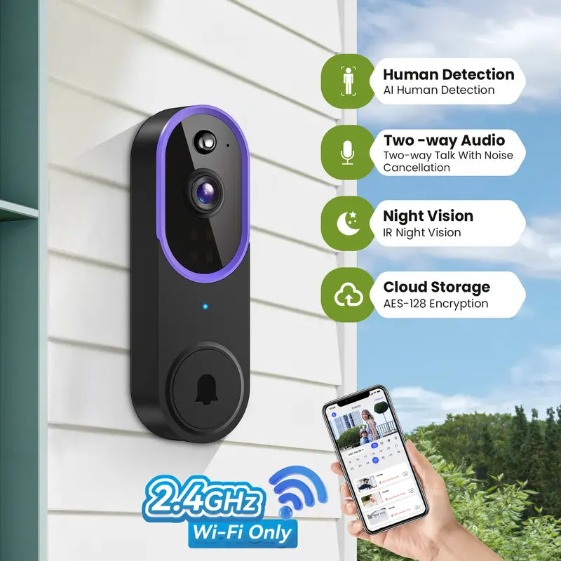 Mroace Wireless Smart Doorbell Camera With AI Human Detection