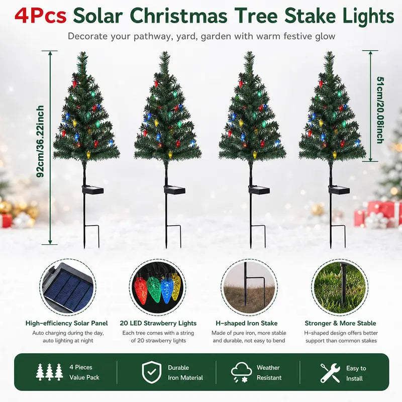 Mroace Waterproof Solar LED Christmas Tree Pathway Lights Set