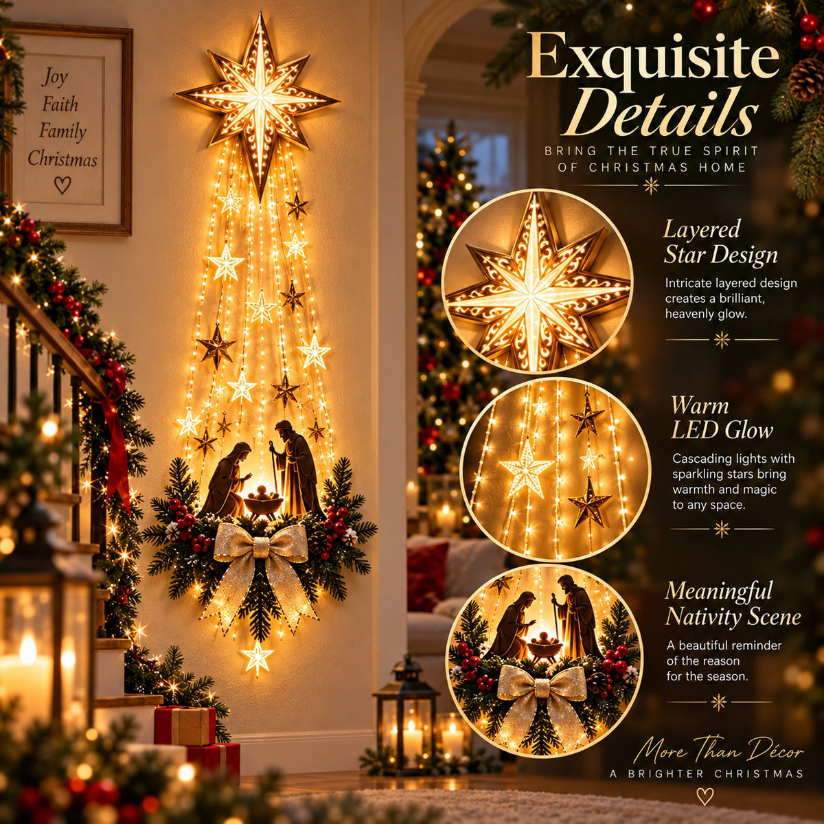 Mroace Lighted Bethlehem Star Nativity Wall Decor
