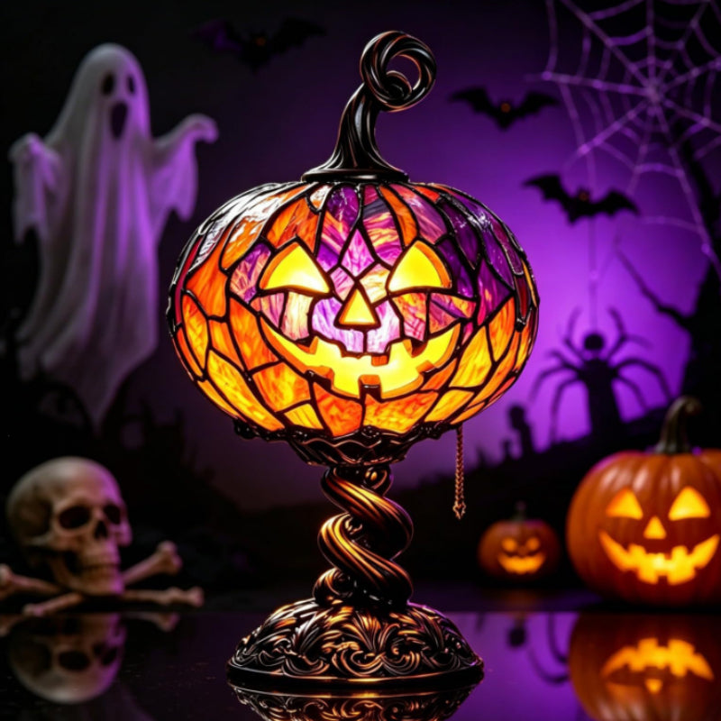 Mroace Stained Glass Halloween Pumpkin Table Lamp