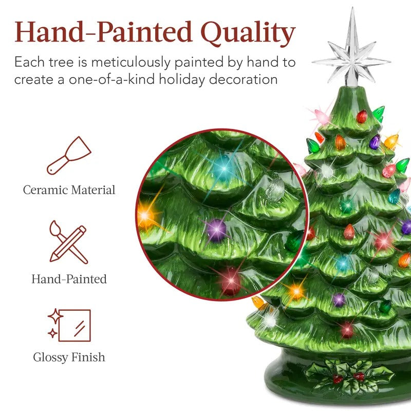 Mroace Hand Painted Pre Lit Ceramic Tabletop Christmas Tree