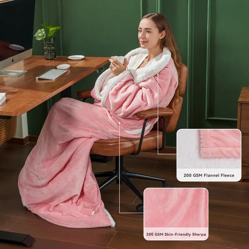Mroace Wearable Electric Heated Blanket With Sleeves And Foot Pocket