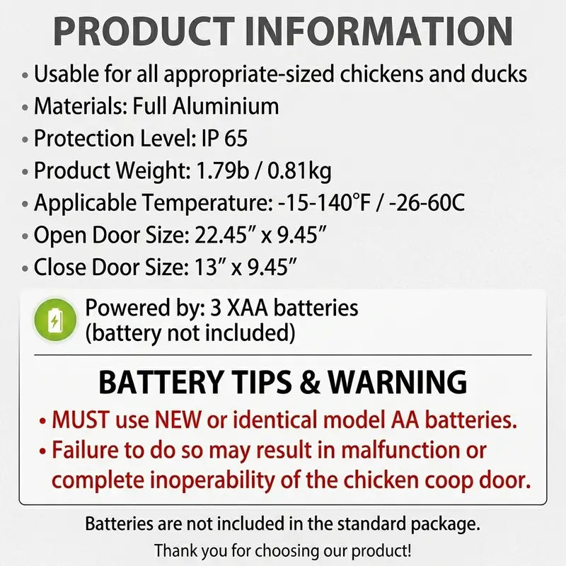 Mroace Automatic Chicken Coop Door With LCD Timer