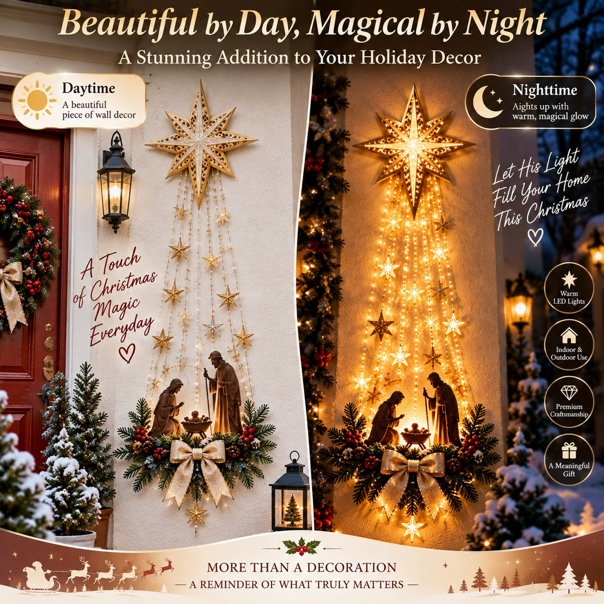 Mroace Lighted Bethlehem Star Nativity Wall Decor