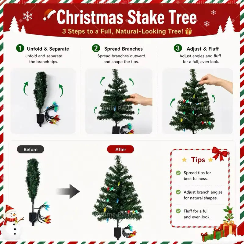 Mroace Waterproof Solar LED Christmas Tree Pathway Lights Set