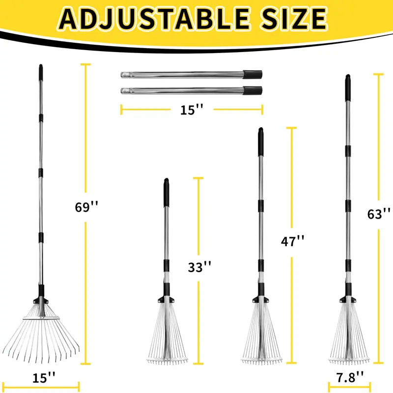 Mroace Adjustable Leaf Rake With Extendable Handle